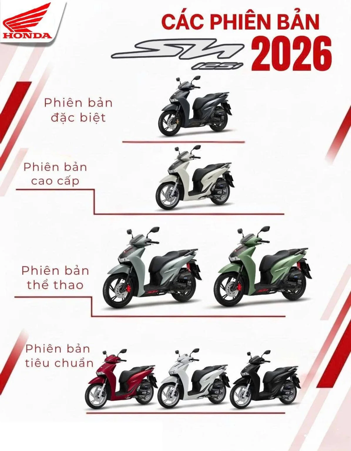 SH125i 2026 có mấy màu? Tổng quan bảng màu mới